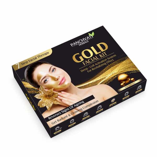 Panchvati Herbals Gold Facial Kit | Radiant & Glowing Complexion | 7 Step Facial Kit- 220Gm + 50Ml