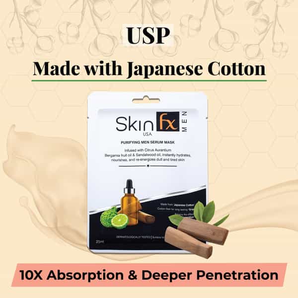 Skin Fx Purifying Men Serum Mask, Sandalwood Oil, Instantly Hydrates & Energizes Tired Skin, 25 Ml