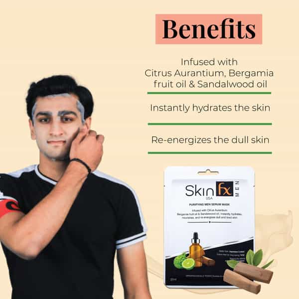 Skin Fx Purifying Men Serum Mask, Sandalwood Oil, Instantly Hydrates & Energizes Tired Skin, 25 Ml