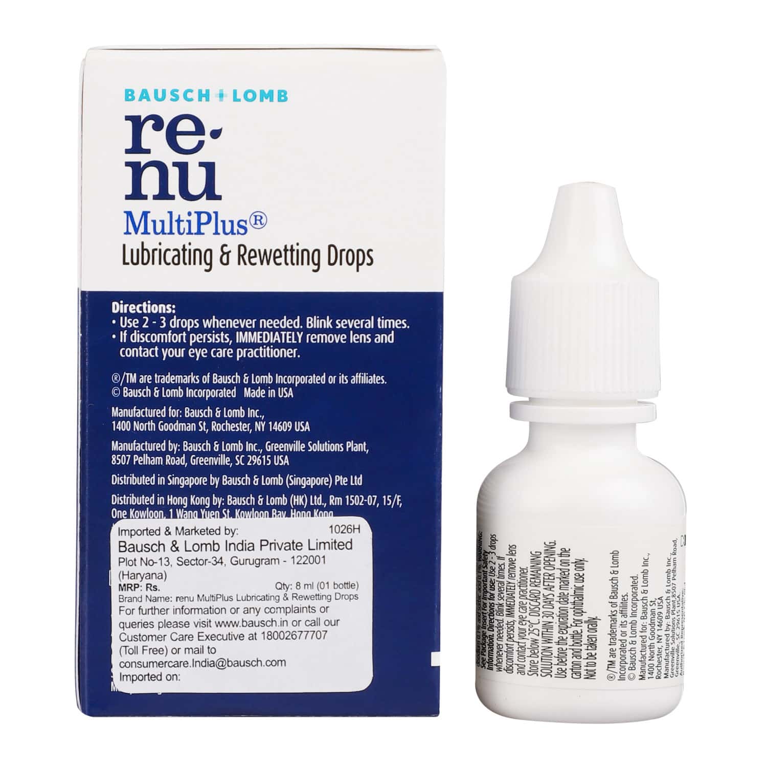 Buy Bausch & Lomb Renu Multiplus Lubricating & Rewetting Eye Drop 8ml