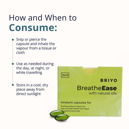 Briyo Breatheease | Experiencing Trouble-Free Breathing During Common Cold - 10 Inhalant Capsules