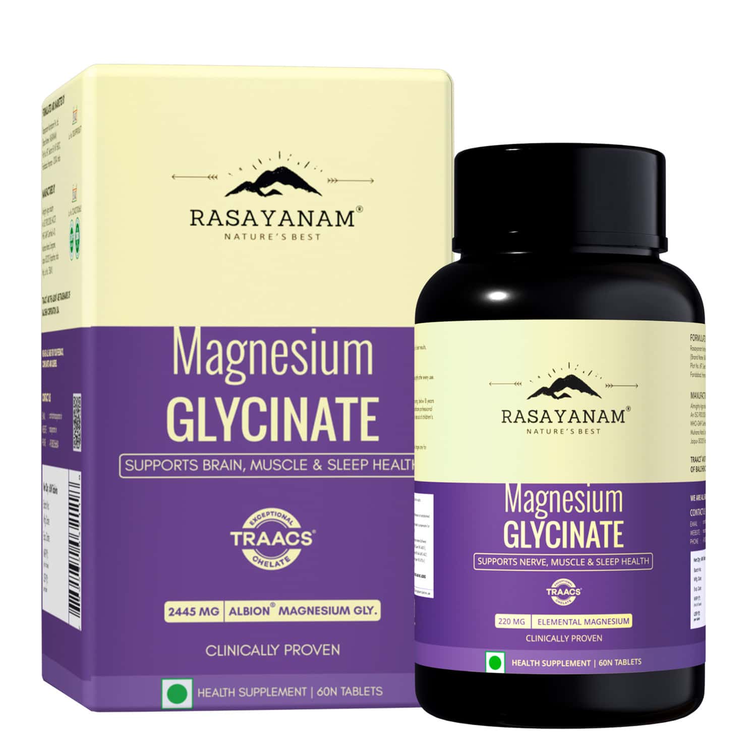 Rasayanam Magnesium Glycinate | High Absorption | Sleep | Relaxation & Recovery | 60 Tablets