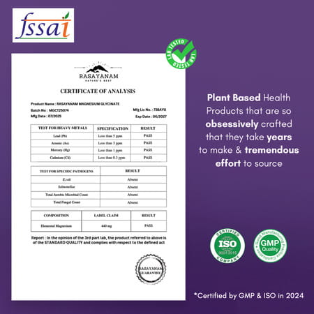 Rasayanam Magnesium Glycinate | High Absorption | Sleep | Relaxation & Recovery | 60 Tablets