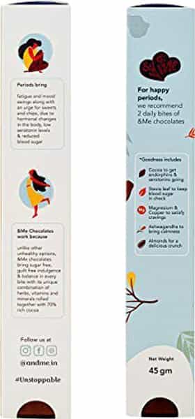 &Me Period Chocolate For Women Wellness With 55% Rich Cocoa Vegan Sugar Free - 48 Gm