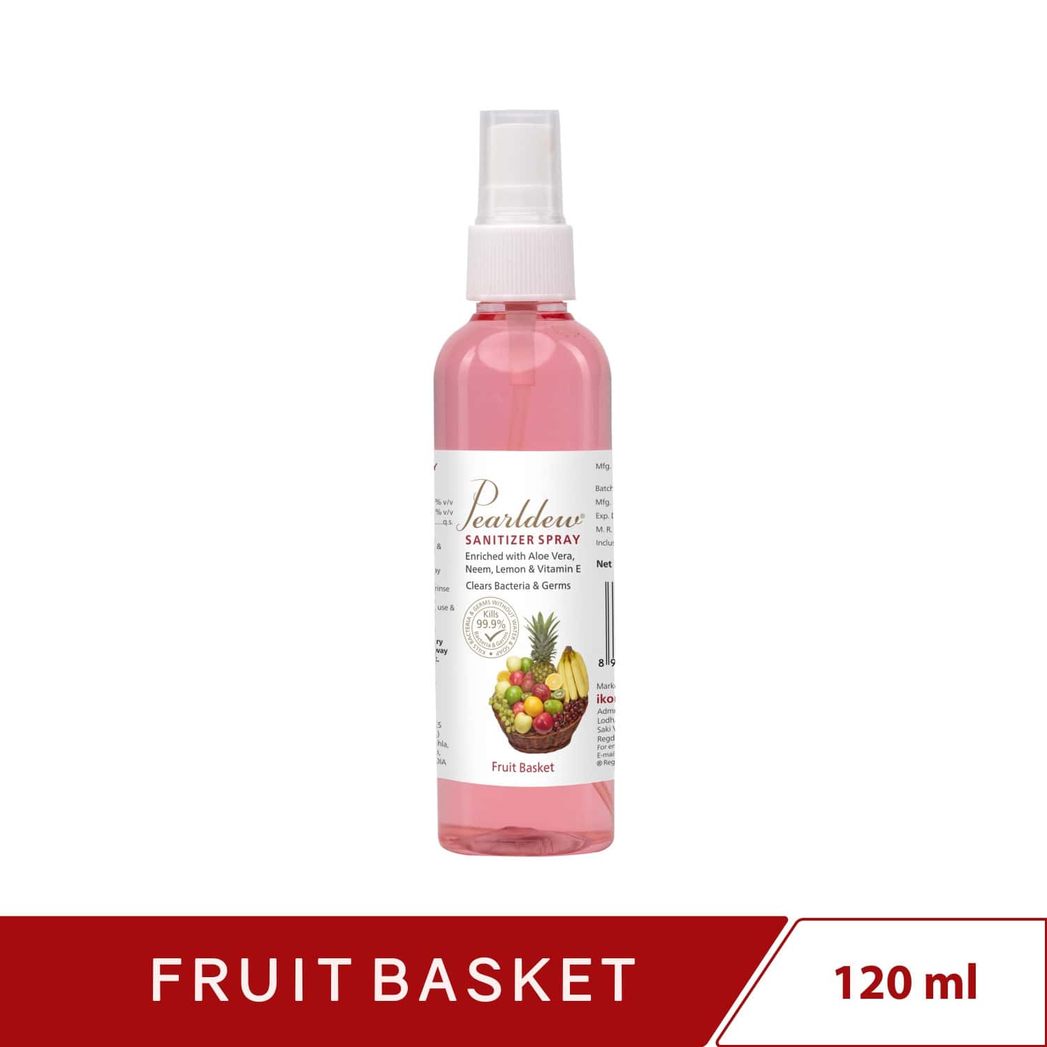 Pearldew Sanitizer Spray (fruit Basket) 120 Ml | Aloe & Neem | Paraben Free (pack Of 4)