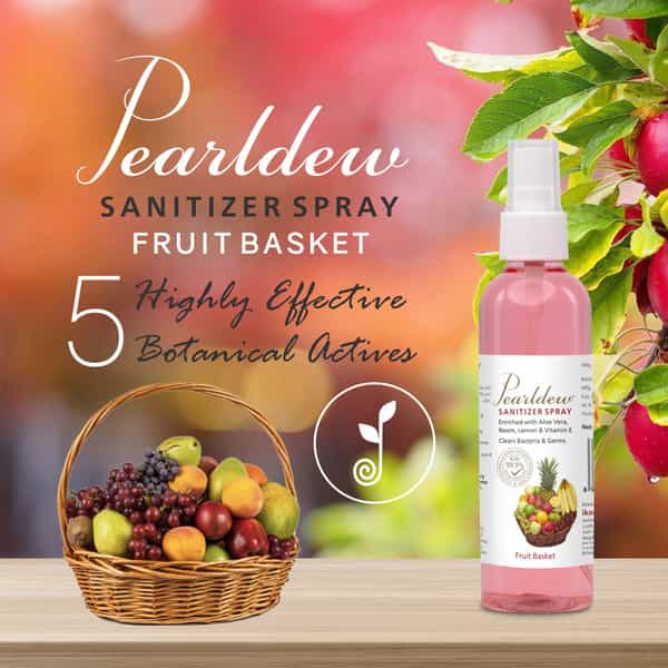 Pearldew Sanitizer Spray (Fruit Basket) 120 Ml | Aloe & Neem | Paraben Free (Pack Of 4)
