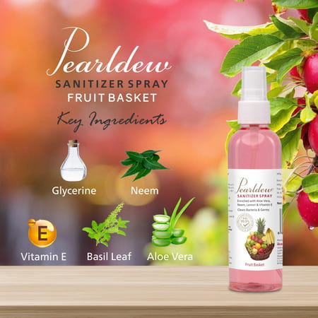 Pearldew Sanitizer Spray (Fruit Basket) 120 Ml | Aloe & Neem | Paraben Free (Pack Of 4)