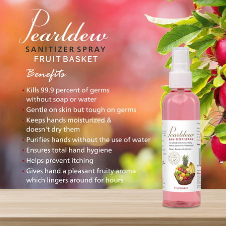 Pearldew Sanitizer Spray (Fruit Basket) 120 Ml | Aloe & Neem | Paraben Free (Pack Of 4)