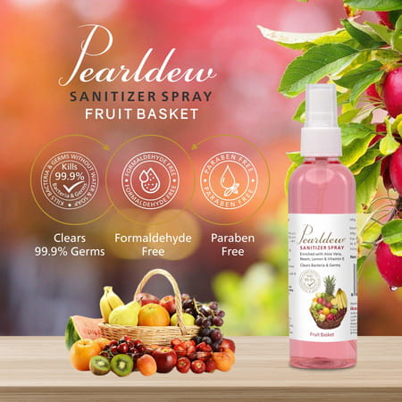 Pearldew Sanitizer Spray (Fruit Basket) 120 Ml | Aloe & Neem | Paraben Free (Pack Of 4)