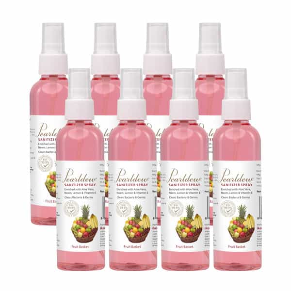 Pearldew Sanitizer Spray (Fruit Basket) 120 Ml | Aloe & Neem | Paraben Free (Pack Of 4)