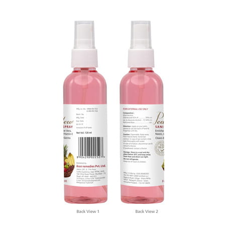 Pearldew Sanitizer Spray (Fruit Basket) 120 Ml | Aloe & Neem | Paraben Free (Pack Of 4)