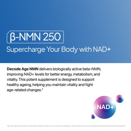 Decode Age Nmn Supplement | 99.9% Pure Beta Nmn | Nad+ Booster For Energy | 250Mg | Veg - 60N