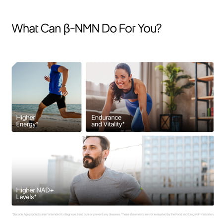 Decode Age Nmn Supplement | 99.9% Pure Beta Nmn | Nad+ Booster For Energy | 250mg | Veg - 60n