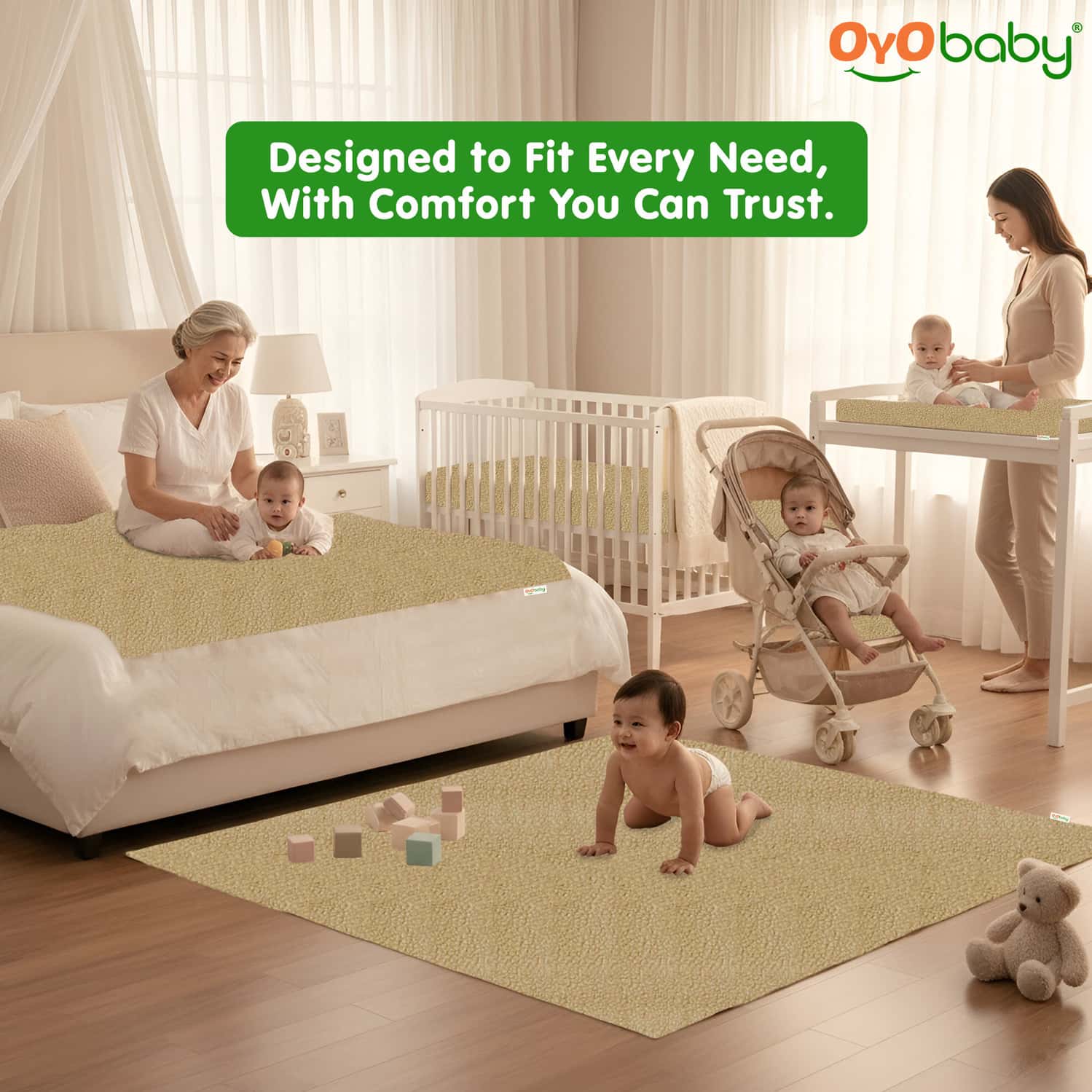 Oyo Baby - Newbron Waterproof Mattress Protector Cotton Soft Sheet 100cm X 70cm (Pack Of 2) | Beige