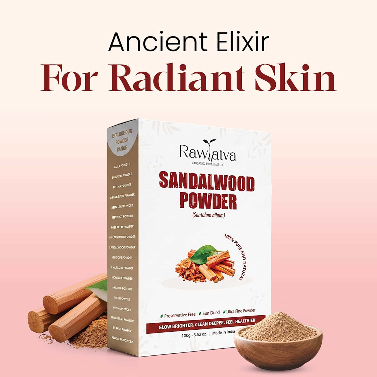 Raw Tatva Sandalwood Powder For Skin Soothing| Natural Glow & Smooth Texture | All Skin Types | 100g