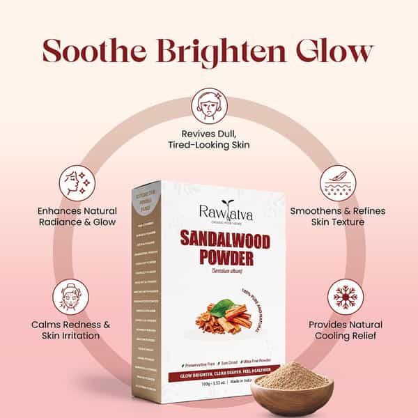 Raw Tatva Sandalwood Powder For Skin Soothing| Natural Glow & Smooth Texture | All Skin Types | 100G