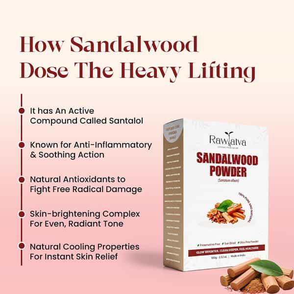 Raw Tatva Sandalwood Powder For Skin Soothing| Natural Glow & Smooth Texture | All Skin Types | 100G