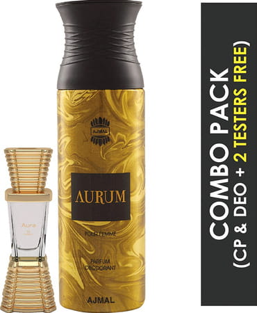 Ajmal Aura Cp Oil Alcohol-Free Attar 10ml For Unisex And Aurum Femme Deodorant 200ml For Women