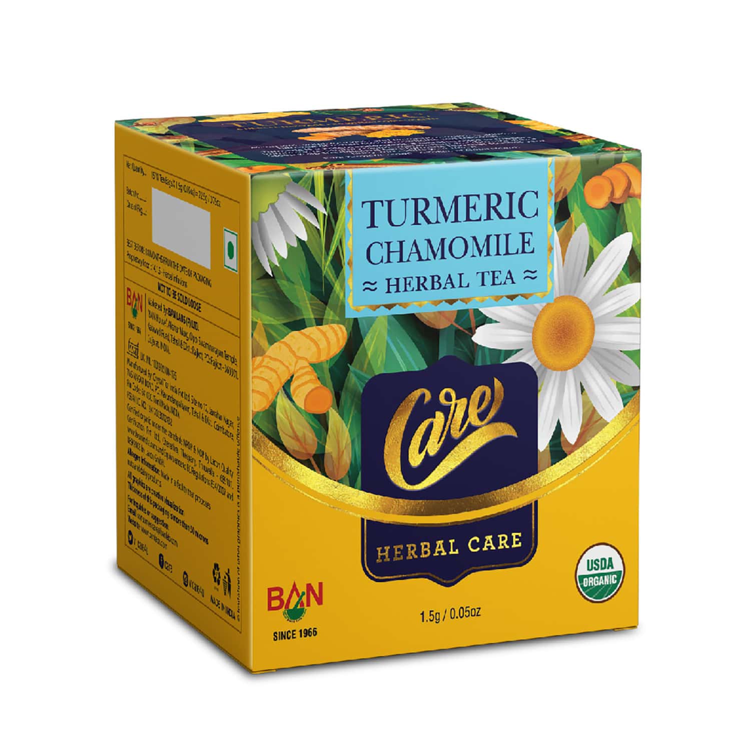 Care Chamomile Turmeric Herbal Green Tea 15 Tea Bags |usda Certified Caffeine Free