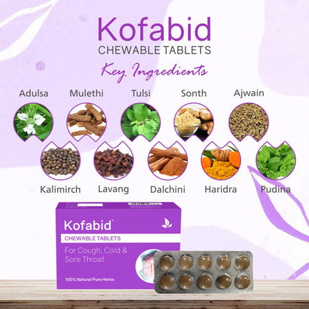 Kofabid Chewable Tablets (1 X 10 Blister) | For Cough | Sore Throat & Soreness (Pack Of 10)