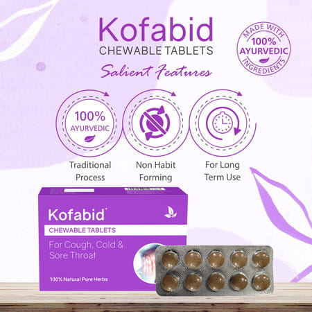 Kofabid Chewable Tablets (1 X 10 Blister) | For Cough | Sore Throat & Soreness (Pack Of 10)