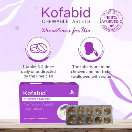 Kofabid Chewable Tablets (1 X 10 Blister) | For Cough | Sore Throat & Soreness (Pack Of 10)