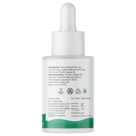 Aravi Organic Rosemary Hair Growth Serum With Biotin - Strengthens Hair - 30ml