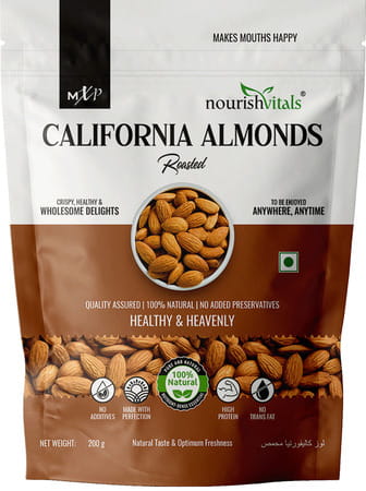 Nourishvitals California Roasted Almonds 200g X Pack Of 2 - No Added Oil Or Preservatives