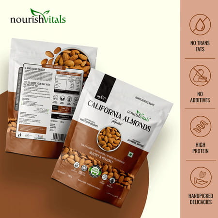Nourishvitals California Roasted Almonds 200g X Pack Of 2 - No Added Oil Or Preservatives