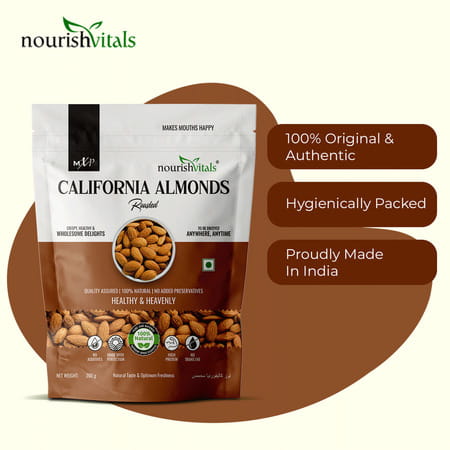 Nourishvitals California Roasted Almonds 200g X Pack Of 2 - No Added Oil Or Preservatives