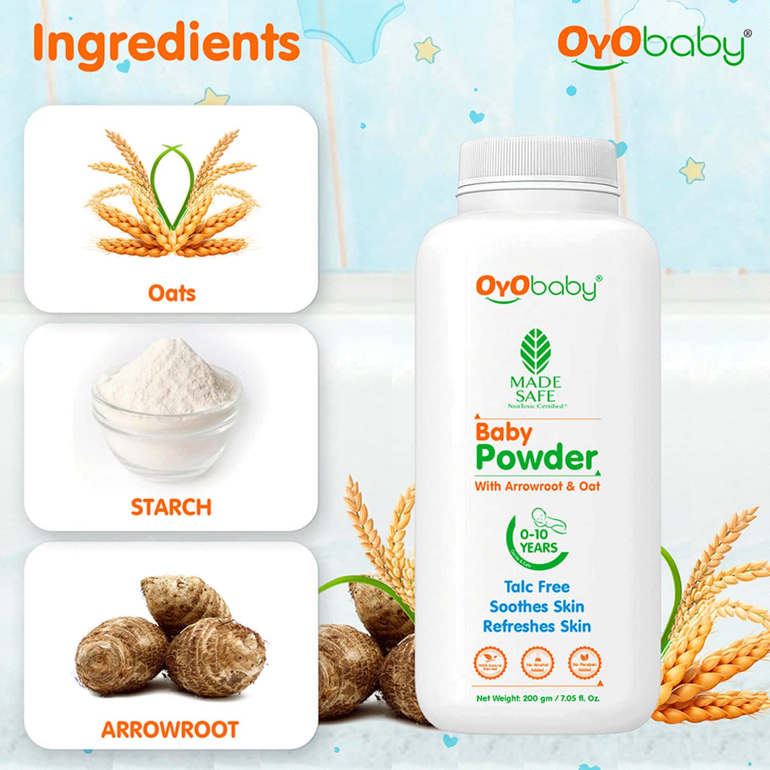 Buy OYO BABY NATURAL DUSTING BABY POWDER FOR NEW BORN BABIES 200GM