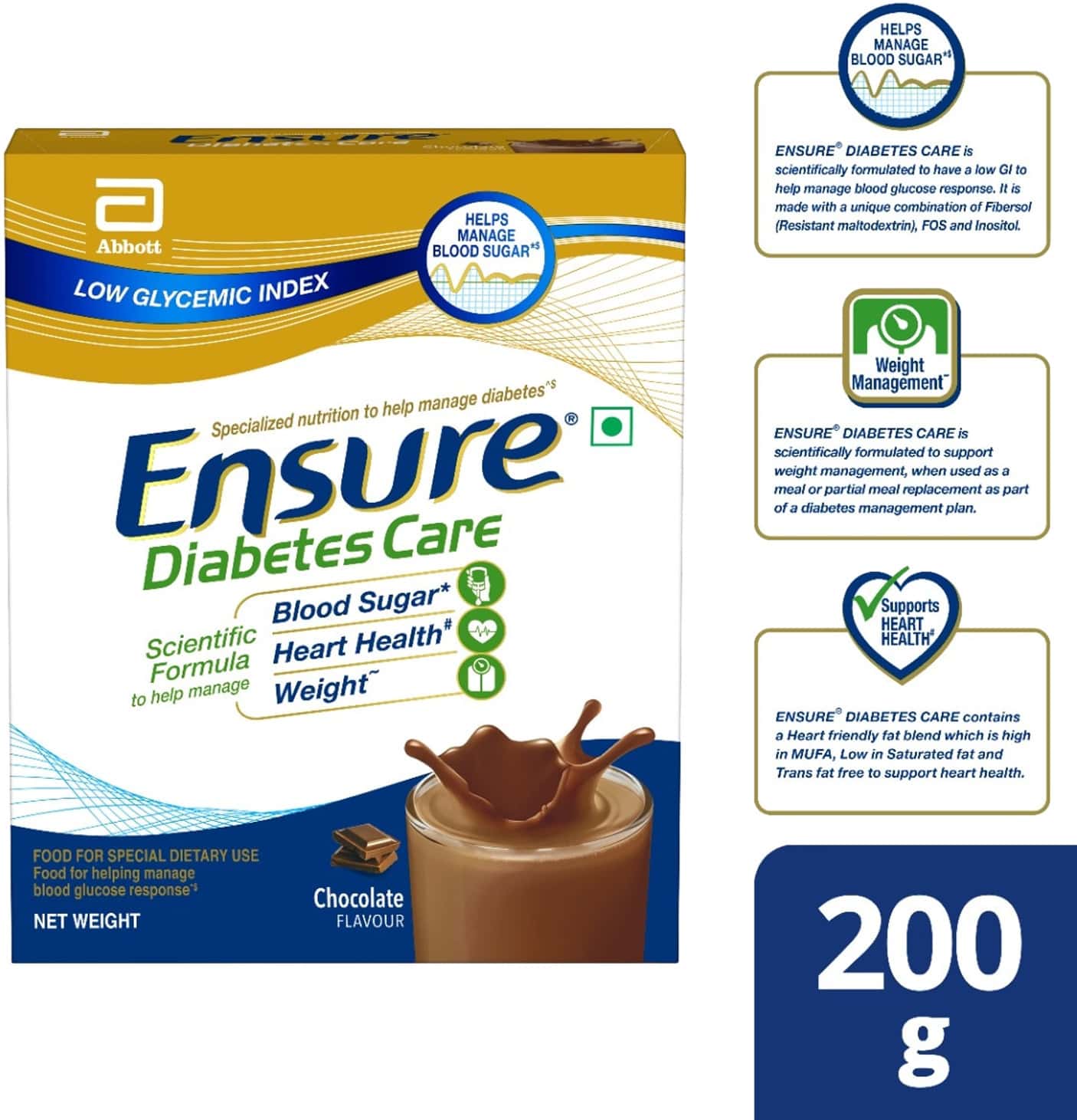 Buy ENSURE DIABETES CARE CHOCOLATE POWDER 200 G Online & Get Upto 60 OFF at PharmEasy