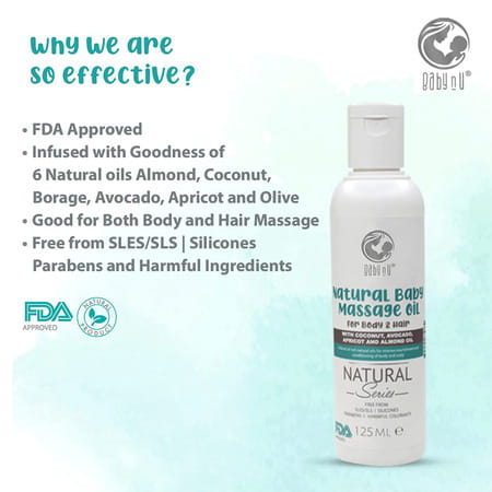 Babynu All Purpose Natural Baby Gel (50 Gms) And Natural Baby Massage Oil For Body And Hair (125 Ml)