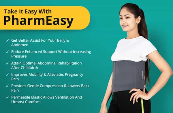 Pharmeasy Abdominal Binder / Waist Trimmer 8 - Supports Back - Gives Slimmer Look - Universal