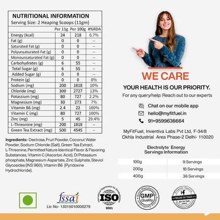 Myfitfuel Electrolyte Energy, Hydration, Replenishment +Green Tea Extract, L-Threonine (200g Orange)