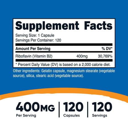 Nutricost Vitamin B2 (Riboflavin) 400Mg | 120 Capsules - Gluten Free | Non-Gmo