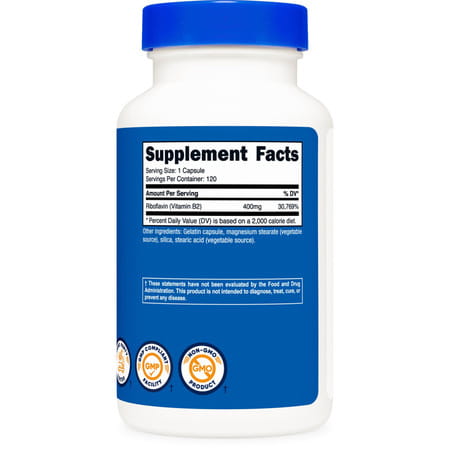Nutricost Vitamin B2 (Riboflavin) 400Mg | 120 Capsules - Gluten Free | Non-Gmo