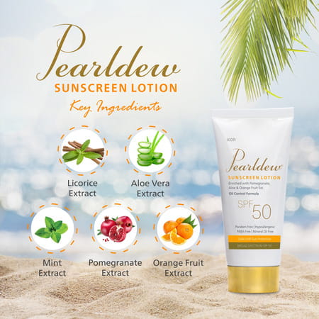 Pearldew Sunscreen Lotion (Spf 50) 50 Ml | With Aloe Vera | Uva & Uvb Protection (Pack Of 2)