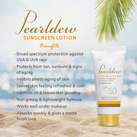 Pearldew Sunscreen Lotion (Spf 50) 50 Ml | With Aloe Vera | Uva & Uvb Protection (Pack Of 2)