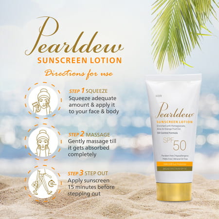 Pearldew Sunscreen Lotion (Spf 50) 50 Ml | With Aloe Vera | Uva & Uvb Protection (Pack Of 2)