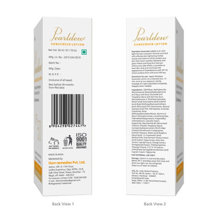 Pearldew Sunscreen Lotion (Spf 50) 50 Ml | With Aloe Vera | Uva & Uvb Protection (Pack Of 2)
