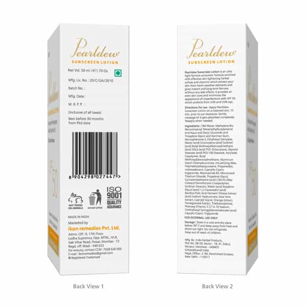 Pearldew Sunscreen Lotion (Spf 50) 50 Ml | With Aloe Vera | Uva & Uvb Protection (Pack Of 2)