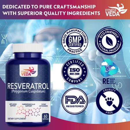 Fitness Veda99.9% Pure Trans Resveratrol 500mg Supplement Slow Down Aging