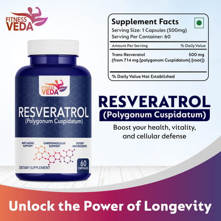 Fitness Veda99.9% Pure Trans Resveratrol 500mg Supplement Slow Down Aging