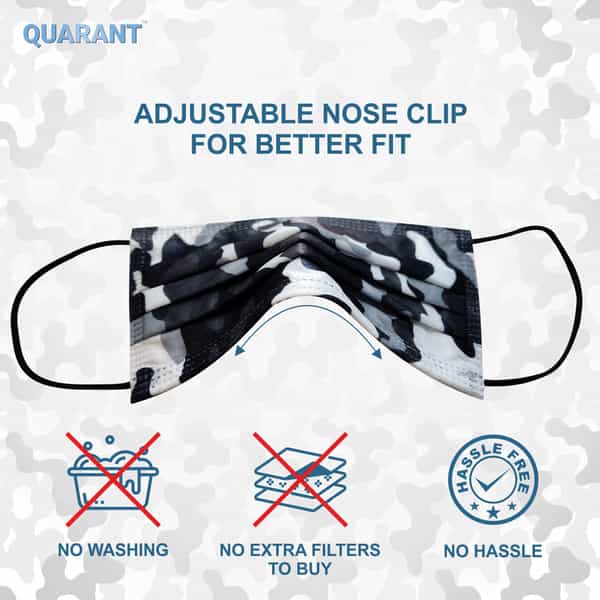 Quarant 4 Ply Designer Protective Surgical Face Mask With Nose Pin Camo Black - Pack Of 50