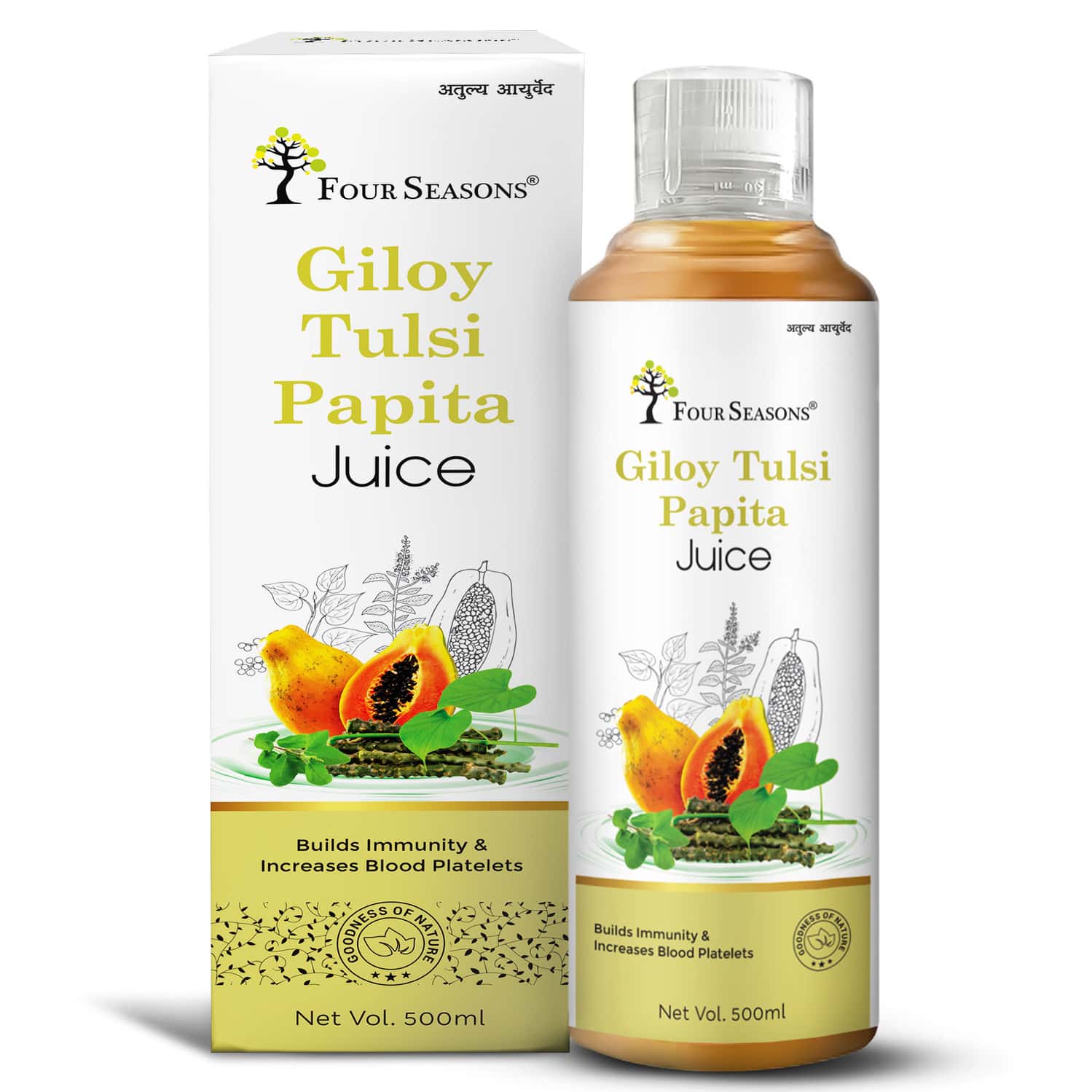 Four Seasons Giloy Tulsi Papita Juice 500ml | Boost Immunity | Improve Digestion & Weight Loss