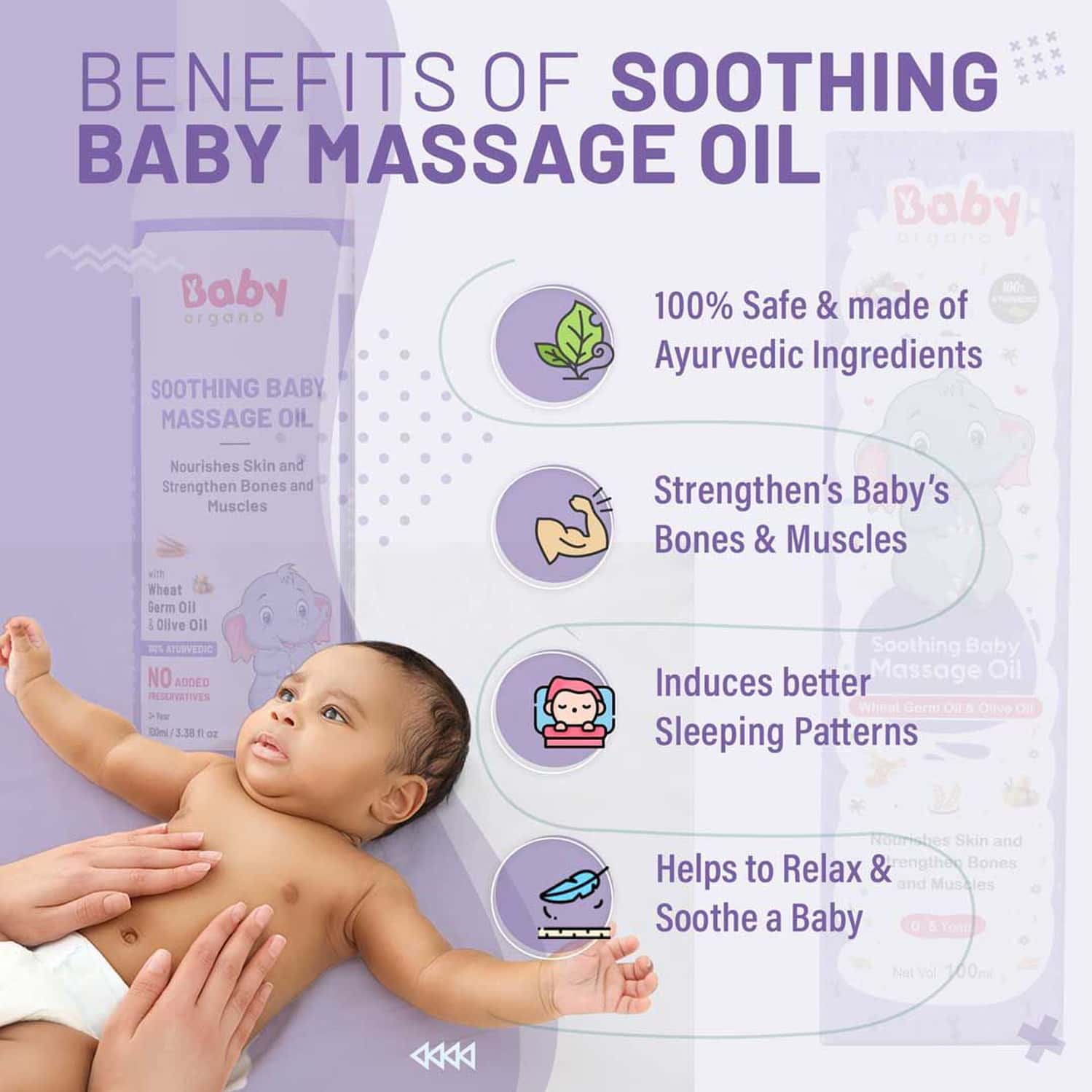 Babyorgano Newborn Massage Oil Super Blend Of 6 Ayurvedic Oils For Strenghthen Bones 100ml X 2