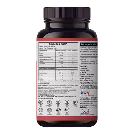 Miduty Betaine Hcl & Pepsin - Gas - Acidity - Bloating - Anti-Acid Stomach Care- 60 Capsules