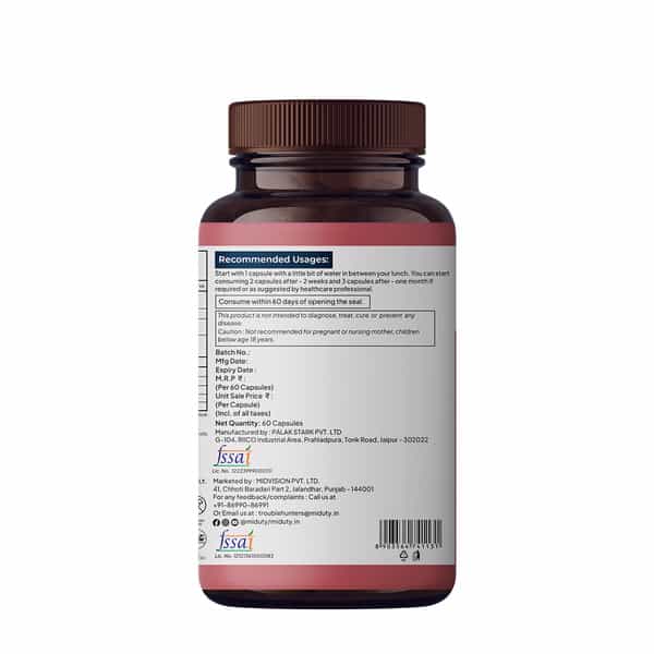 Miduty Betaine Hcl & Pepsin - Gas - Acidity - Bloating - Anti-Acid Stomach Care- 60 Capsules