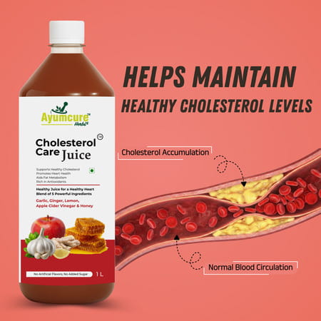 Ayumcure Cholesterol Care Juice | Ayurvedic Heart Health Drink | Sugar-Free | Men & Women | 1l